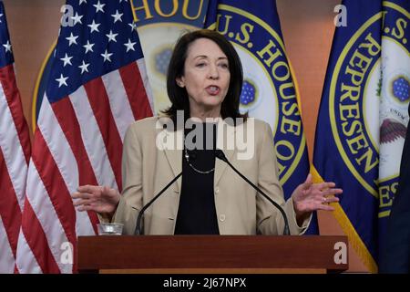 Washington DC, USA. 28th Apr, 2022. US Representative Maria Cantwell(D-WA) speaks about Lower Gas Prices legislation during a press conference at HVC/Capitol Hill in Washington. Credit: SOPA Images Limited/Alamy Live News Stock Photo