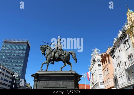 Equestrain statue of Ban Josip Jelacic in Zagreb Stock Photo