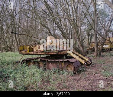 Abandoned machinery on the Somerset Levels, England, UK Stock Photo