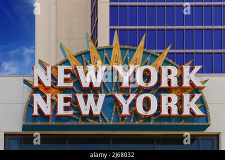 Nevada USA September 4, 2021 This is one of the luminous signs of the NY-NY Las Vegas hotel located above the side entrance facing Park Avenue Stock Photo