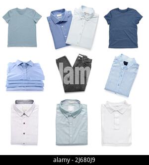 Set of stylish modern clothes for men isolated on white Stock Photo
