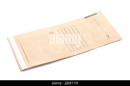 Paper bag for clean manicure tools on white background Stock Photo