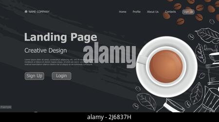 Home page landing page coffee shop web template landing business page digital website landing page design concept - Vector illustration Stock Vector