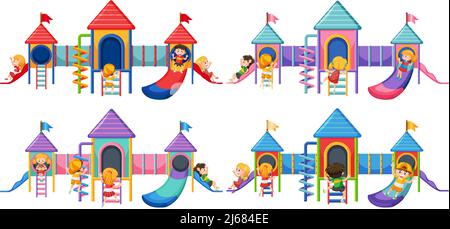 A children playground slide set on white background illustration Stock Vector