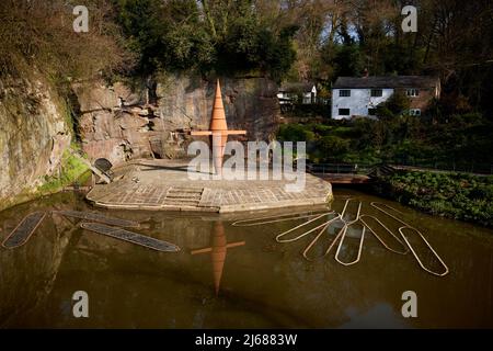 Corten steel sculpture for Worsley Delph basin project, by DP Structures, designed Stock Photo