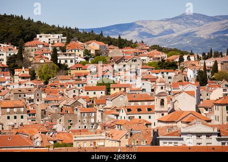The city of Split in Croatia in the region of Dalmatia view across the city terracotta rooftops Stock Photo