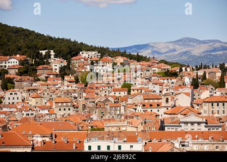 The city of Split in Croatia in the region of Dalmatia view across the city terracotta rooftops Stock Photo
