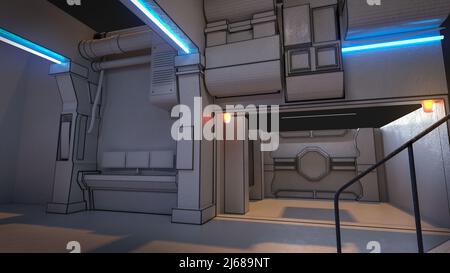 Science fiction interior environment of technology laboratory on space ...