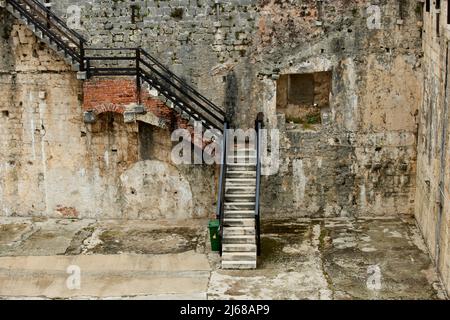 Trogir in Croatia central Adriatic coast, Kamerlengo Castle old chapel makings Stock Photo