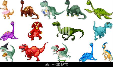 Many dinosaurs on white background illustration Stock Vector