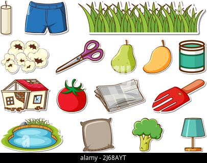 Sticker set of mixed daily objects illustration Stock Vector