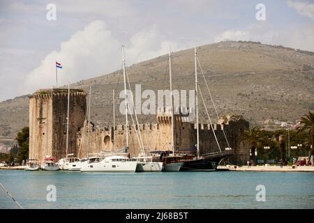 Trogir in Croatia central Adriatic coast, old town with Kamerlengo Castle Stock Photo