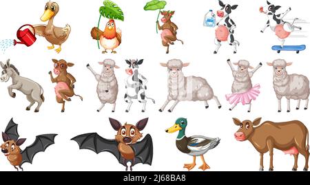 Farm animals on white background illustration Stock Vector