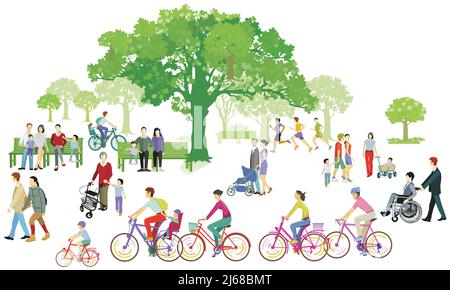 People and families at leisure in the park. llustration Stock Vector