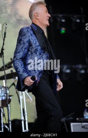 Martin Fry the lead singer of 80s Band ABC performing at Flashback Festival in Temple Newsom. Stock Photo