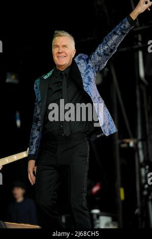 Martin Fry the lead singer of 80s Band ABC performing at Flashback Festival in Temple Newsom. Stock Photo