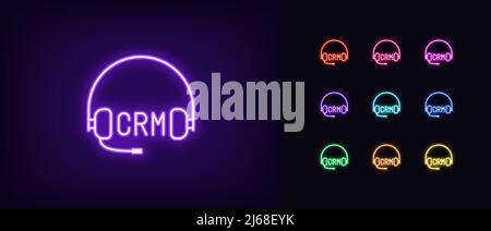 Outline neon CRM icon. Glowing neon sign, Customer relationship management, CRM app pictogram. Manage sales, customer management system, control clien Stock Vector