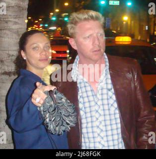 MIAMI BEACH, FL - APRIL 01:  (EXCLUSIVE COVERAGE)  Tennis great Boris Becker ( AKA Boris Franz Becker)  along with his Wife: Sharlely Kerssenberg ('Lilly', model, m. Jun-2009, one son) out for dinner with friends at VITA. on April 1, 2010 in Miami Beach, Florida.   People: Boris Becker Sharlely Kerssenberg Stock Photo