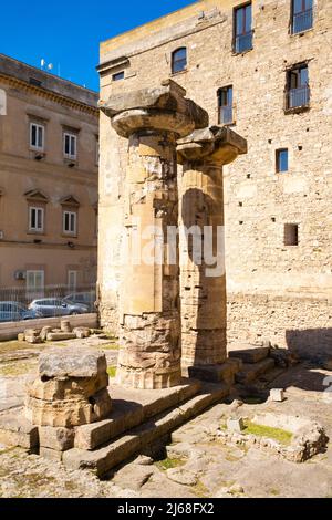 Doric columns  in  archaic Greek temple, Taranto, Taranto Province, Puglia Region, Italy. Stock Photo