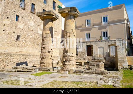Doric columns  in  archaic Greek temple, Taranto, Taranto Province, Puglia Region, Italy. Stock Photo