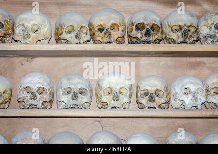 Kalambaka, Greece - June 10, 2018: Holy bones of deceased monks over the years in the monastery of the Great Meteor, near the town of Kalambaka at the Stock Photo
