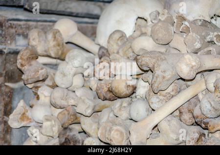 Kalambaka, Greece - June 10, 2018: Holy bones of deceased monks over the years in the monastery of the Great Meteor, near the town of Kalambaka at the Stock Photo