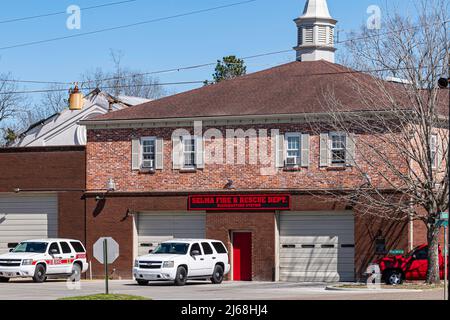 Selma, Alabama, USA-March 1, 2022: Selma Fire and Rescue Department Headquarters Station in historic downtown Selma. Stock Photo