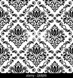 Classic Damask wallpaper or fabric print vector seamless pattern, retro  textile black and white design with floral motif background Stock Vector  Image & Art - Alamy
