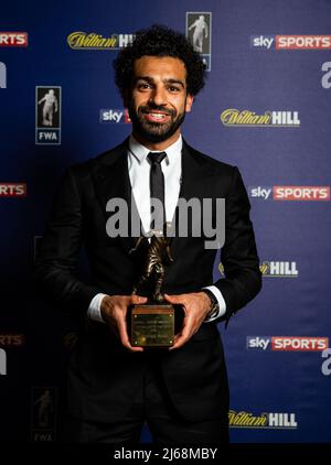 File photo dated 11-05-2018 of Liverpool's Mohamed Salah the FWA Footballer of the Year 2018 awards. Liverpool forward Mohamed Salah has been voted the Football Writers' Association's Footballer of the Year, with Chelsea striker Sam Kerr receiving the women's award. Issue date: Friday April 29, 2022. Stock Photo