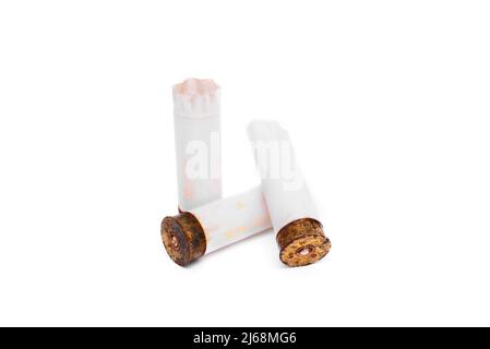 Used hunting pellet cartridges pollute the environment with lead. Stock Photo