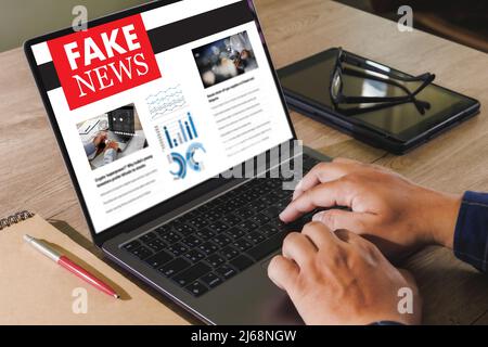 Close up of man reading fake news on smartphone screen application media technology  on website  Fake Newspaper Stock Photo