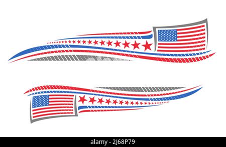 Vector border for American Holidays with blank copy space for congratulation text, banner with illustration of national american flag, stars and decor Stock Vector