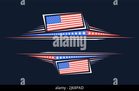 Vector border for American Holidays with blank copy space for text, horizontal banner with illustration of national american flag, festive stars, deco Stock Vector