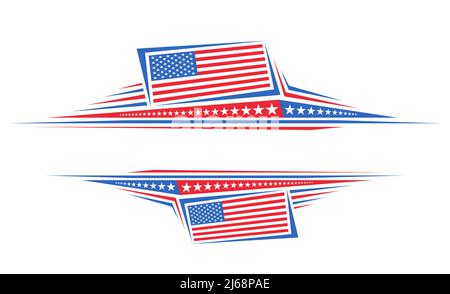 Vector border for American Holidays with empty copyspace for text, horizontal layout with illustration of american flag, festive stars and decorative Stock Vector