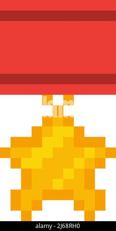 a medal with star shape in pixel style Stock Vector