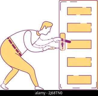 Maintenance worker fixing door lock semi flat color vector character Stock Vector