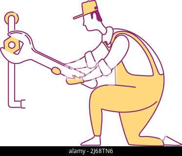 Maintenance worker with wrench semi flat color vector character Stock Vector