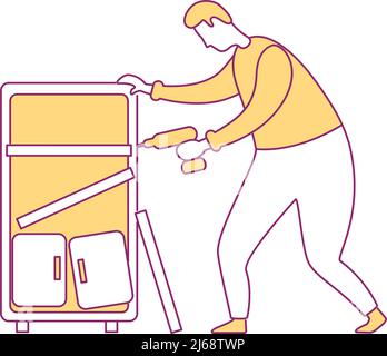 Man restoring broken bookcase semi flat color vector character Stock Vector