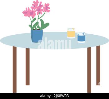 Coffee table with flower pot and paint jars semi flat color vector object Stock Vector