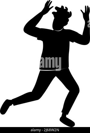 Young man running in panic semi flat color vector character silhouette Stock Vector