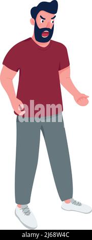 Bearded man screaming in anger semi flat color vector character Stock Vector