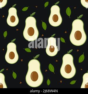 Avocado fruit pattern, color vector illustration Stock Vector