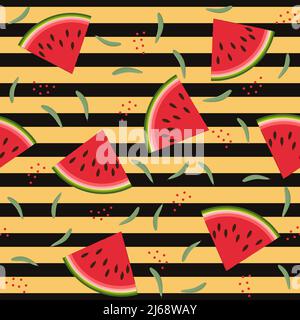 Fruit pattern of watermelons, color vector illustration Stock Vector