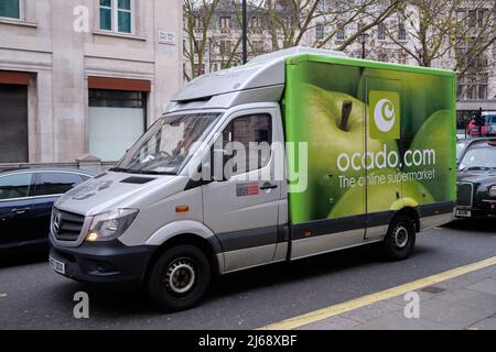 Ocado food delivery truck in traffic on streets of London Stock Photo