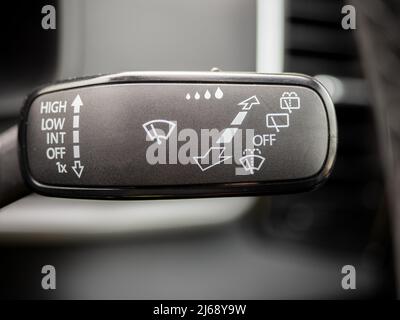 black car steering wheel stalk for windshield wiper blades Stock Photo