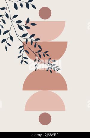 Modern abstract background with geometric balance of shapes and lines. Boho-style wall decor. Vector printing for cover art, social networks, interior Stock Vector