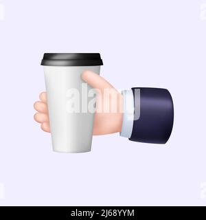3D Hand Holding Coffee Cup. Emoticon in Social Media Template. Vector illustration Stock Vector