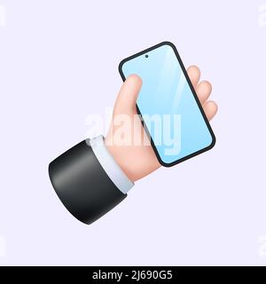 Hand Holding Smartphone. 3D Emoticon, Sign Gesture. Vector illustration Stock Vector