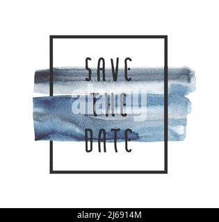 Save the date vector background for cards, hand drawn watercolor paint brush horizontal strokes - invitations, posters, cards template - indigo blue a Stock Vector