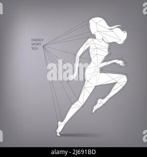Vector illustration of running woman silhouette in triangles and polygons scheme shape infographic Stock Vector